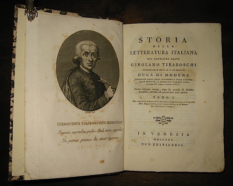Girolamo Tiraboschi Storia della letteratura italiana... corretta ed accresciuta dall'Autore 1795-1796 Venezia s.t.